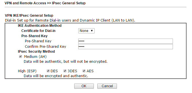 a screenshot of IPsec setup on DrayOS
